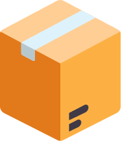 a cardboard box with a blue stripe and the letter b on the side