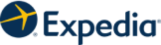 a blue expedia logo with a yellow star